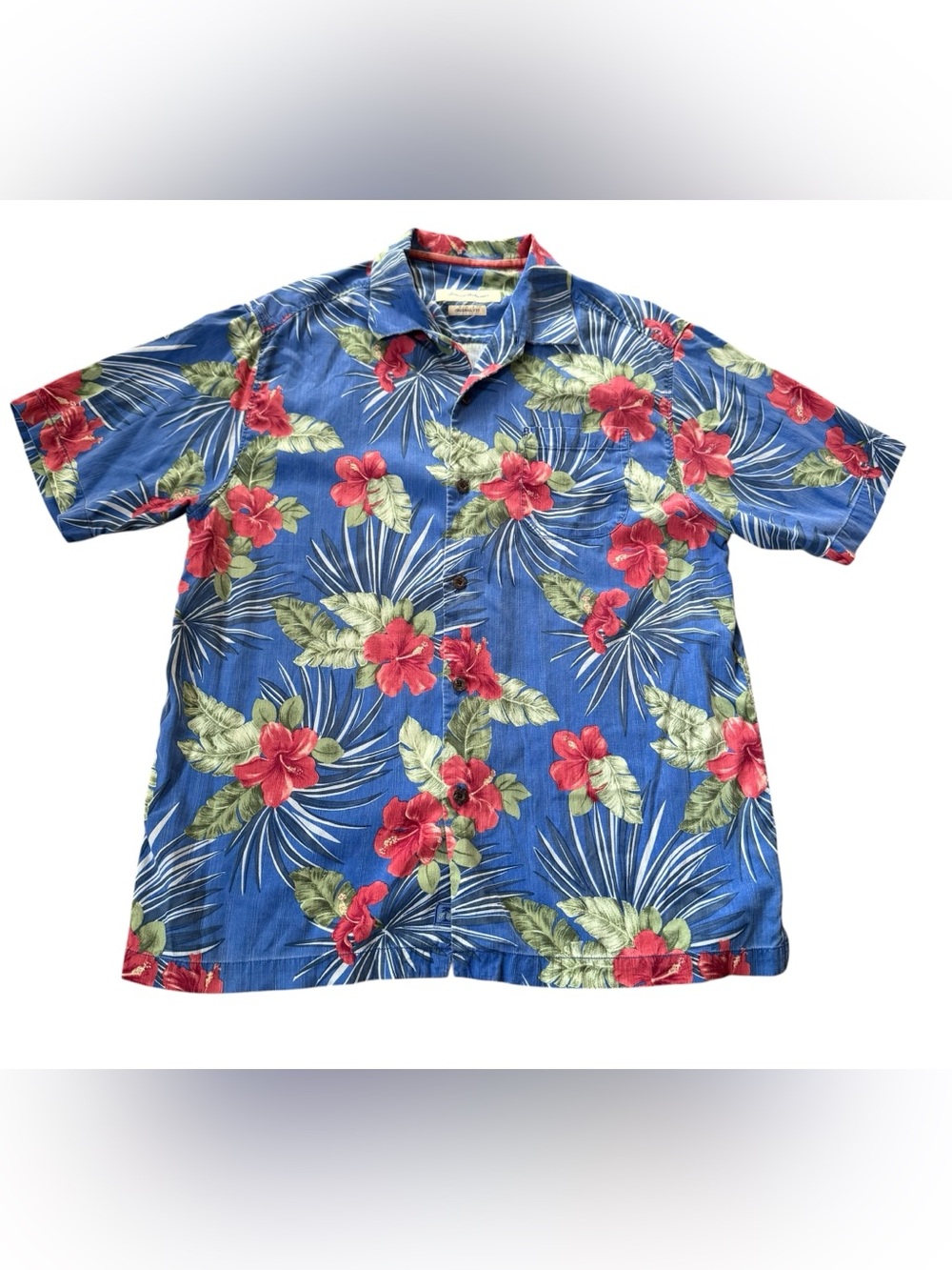 Tommy Bahama Original Fit 100% Silk Hawaiian Camp Shirt Blue Floral Men’s Large